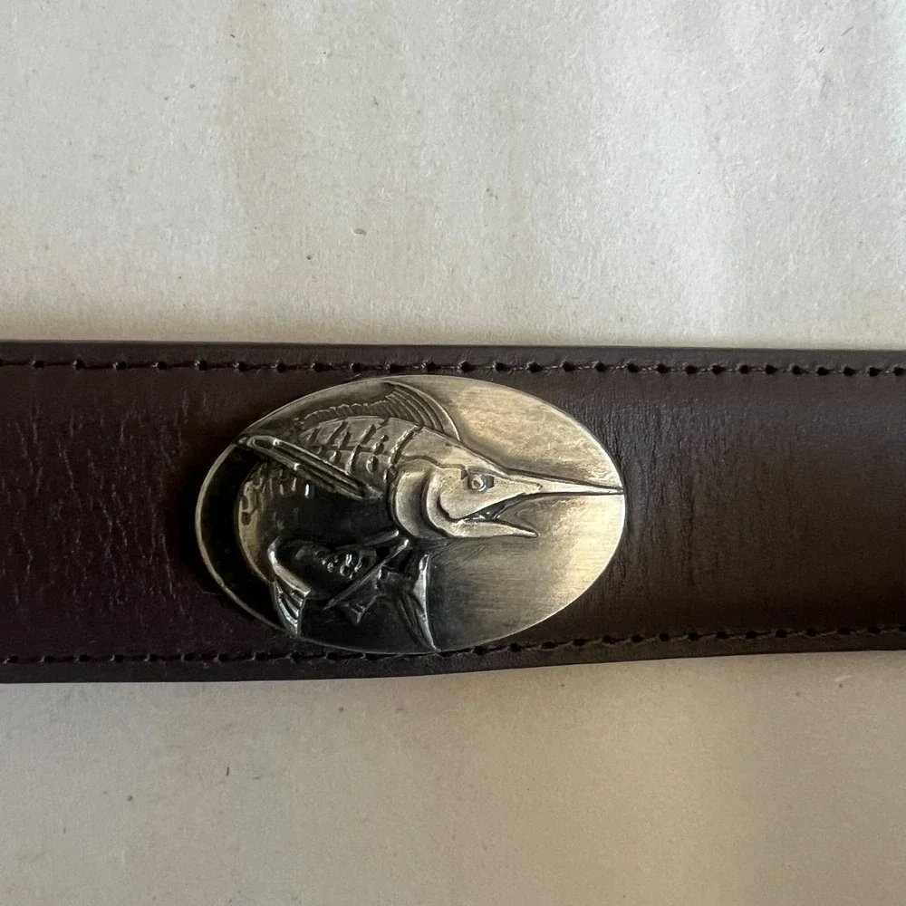 Zep Pro Sailfish Concho Leather Belt Mens 42 Brown Brushed Silver Sport Fishing